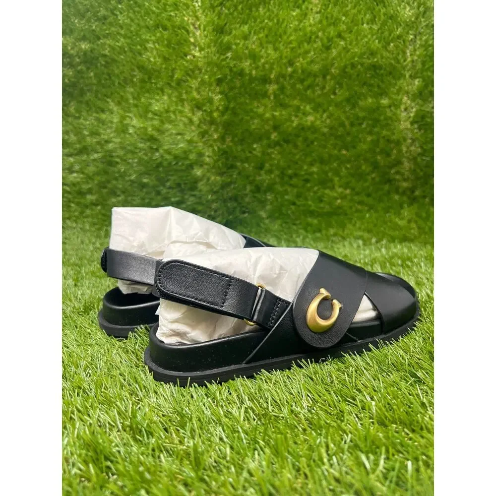 NWB COACH Size 5B Sculpted C Criss Cross Sandals Black CFG40